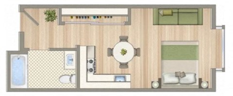 a floor plan of a house with a bedroom and a living room